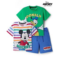 Babyhug Disney Single Jersey Knit Half Sleeves T-Shirts & Shorts Set with Mickey Mouse Graphics Pack of 2 -Multicolour