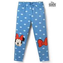 Babyhug Disney Lycra Knit Full Length Polka Dots Printed Leggings With Minnie Mouse Graphics - Blue