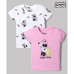 Babyhug Disney 100% Cotton Single Jersey Knit Half Sleeves Tshirts With Minnie Mouse Print Pack Of 2 - Pink & White