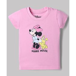 Babyhug Disney 100% Cotton Single Jersey Knit Half Sleeves Tshirts With Minnie Mouse Print Pack Of 2 - Pink & White