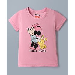 Babyhug Disney 100% Cotton Single Jersey Knit Half Sleeves Tshirts With Minnie Mouse Print Pack Of 2 - Pink & White