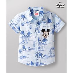 Babyhug Disney Poplin Woven Half Sleeves Shirt With Mickey & Friends Graphic - Blue