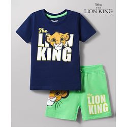 Babyhug Single Jersey Knit Half Sleeves T-Shirt & Shorts Set With Lion King Graphics - Multicolor