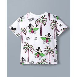 Babyhug Disney 100% Cotton Knit Half Sleeves T-Shirt & Shorts Set With Mickey Mouse Graphics - Light Green