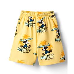 Babyhug Disney 100% Cotton Knit Half Sleeves Co-Ords T-Shirt & Shorts Set With Mickey Mouse Graphic & Beach Theme Print - Yellow