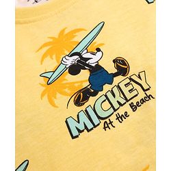 Babyhug Disney 100% Cotton Knit Half Sleeves Co-Ords T-Shirt & Shorts Set With Mickey Mouse Graphic & Beach Theme Print - Yellow