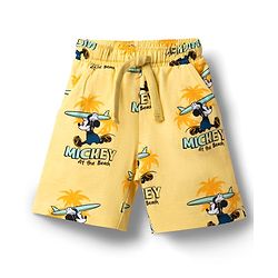 Babyhug Disney 100% Cotton Knit Half Sleeves Co-Ords T-Shirt & Shorts Set With Mickey Mouse Graphic & Beach Theme Print - Yellow