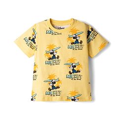 Babyhug Disney 100% Cotton Knit Half Sleeves Co-Ords T-Shirt & Shorts Set With Mickey Mouse Graphic & Beach Theme Print - Yellow
