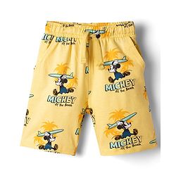 Babyhug Disney 100% Cotton Knit Half Sleeves Co-Ords T-Shirt & Shorts Set With Mickey Mouse Graphic & Beach Theme Print - Yellow