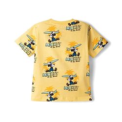 Babyhug Disney 100% Cotton Knit Half Sleeves Co-Ords T-Shirt & Shorts Set With Mickey Mouse Graphic & Beach Theme Print - Yellow