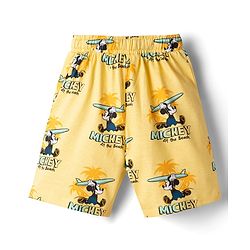 Babyhug Disney 100% Cotton Knit Half Sleeves Co-Ords T-Shirt & Shorts Set With Mickey Mouse Graphic & Beach Theme Print - Yellow