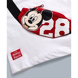 Babyhug Disney 100% Cotton Knit Half Sleeves T-Shirt & Shorts Set With Mickey Mouse Graphic & Bag Applique - White