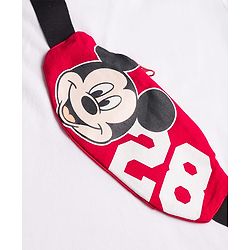 Babyhug Disney 100% Cotton Knit Half Sleeves T-Shirt & Shorts Set With Mickey Mouse Graphic & Bag Applique - White