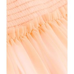 Babyhug Nylon Knit Frock with Inner Tee, Half Sleeves, Round Neck, Smocked Bodice Peach 9-12 Months