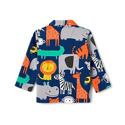 Babyhug 100% Cotton Knit Full Sleeves Animal Printed Co-Ords Shirt & Pyjama Night Suit - Navy Blue