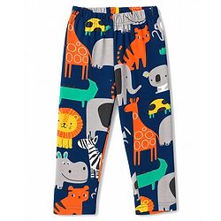 Babyhug 100% Cotton Knit Full Sleeves Animal Printed Co-Ords Shirt & Pyjama Night Suit - Navy Blue