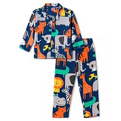 Babyhug 100% Cotton Knit Full Sleeves Animal Printed Co-Ords Shirt & Pyjama Night Suit - Navy Blue