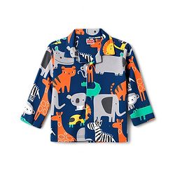 Babyhug 100% Cotton Knit Full Sleeves Animal Printed Co-Ords Shirt & Pyjama Night Suit - Navy Blue