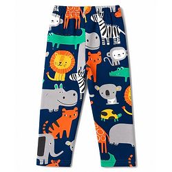 Babyhug 100% Cotton Knit Full Sleeves Animal Printed Co-Ords Shirt & Pyjama Night Suit - Navy Blue