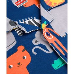 Babyhug 100% Cotton Knit Full Sleeves Animal Printed Co-Ords Shirt & Pyjama Night Suit - Navy Blue