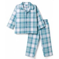 Babyhug Cotton Woven Full Sleeves Checked Co-Ords Shirt & Pyjama Night Suit - Light Blue