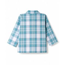 Babyhug Cotton Woven Full Sleeves Checked Co-Ords Shirt & Pyjama Night Suit - Light Blue