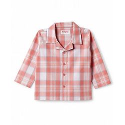 Babyhug Cotton Woven Full Sleeves Checked Co-Ords Shirt & Pyjama Night Suit - Coral