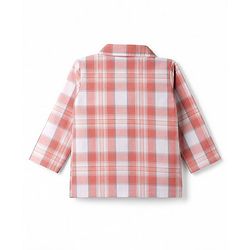 Babyhug Cotton Woven Full Sleeves Checked Co-Ords Shirt & Pyjama Night Suit - Coral