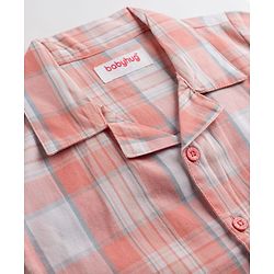 Babyhug Cotton Woven Full Sleeves Checked Co-Ords Shirt & Pyjama Night Suit - Coral