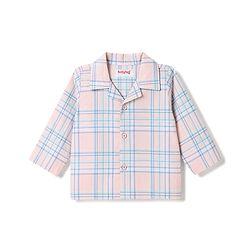 Babyhug Cotton Knit Full Sleeves Shirt & Pyjama Night Suit with Checks - Peach & Blue