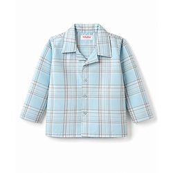 Babyhug Cotton Knit Full Sleeves Shirt & Pyjama Night Suit with Checks - Light Blue