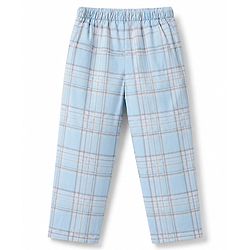 Babyhug Cotton Knit Full Sleeves Shirt & Pyjama Night Suit with Checks - Light Blue