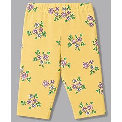 Babyhug Cotton Knit Three Fourth Leggings & Pants With Floral Print Pack of 3 - Pink Yellow & White