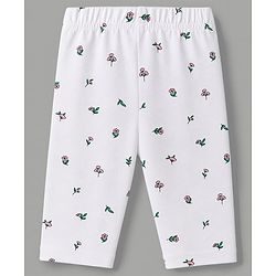 Babyhug Cotton Knit Three Fourth Leggings & Pants With Floral Print Pack of 3 - Pink Yellow & White