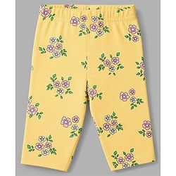 Babyhug Cotton Knit Three Fourth Leggings & Pants With Floral Print Pack of 3 - Pink Yellow & White