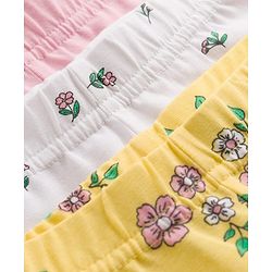 Babyhug Cotton Knit Three Fourth Leggings & Pants With Floral Print Pack of 3 - Pink Yellow & White