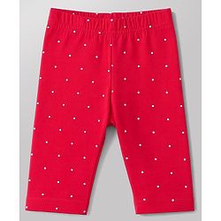 Babyhug Cotton Knit Three Fourth Leggings With Polka Dot & Floral Print Pack of 3 - Red White & Pink