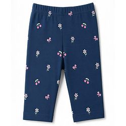Babyhug Cotton Knit Three Fourth Leggings With Floral & Berry Print Pack of 3 - Navy & Pink