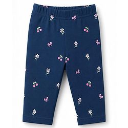 Babyhug Cotton Knit Three Fourth Leggings With Floral & Berry Print Pack of 3 - Navy & Pink