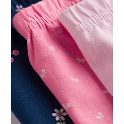Babyhug Cotton Knit Three Fourth Leggings With Floral & Berry Print Pack of 3 - Navy & Pink