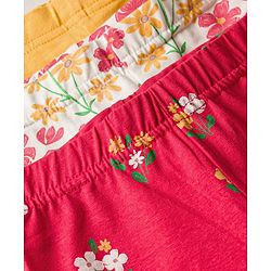 Babyhug Cotton Knit Knee Length Floral Printed Three Fourth Leggings Pack Of 3 - Red Mustard & White