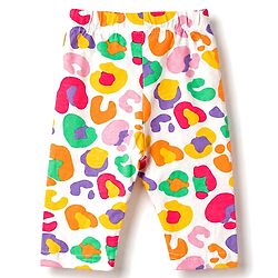 Babyhug Cotton Knit Knee Length Floral Printed Three Fourth Leggings Pack Of 3 - Red Mustard & White