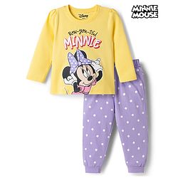 Babyhug Disney Single Jersey Knit Full Sleeves T-Shirt & Pyjama Night Suit with Minnie Graphics - Multicolour