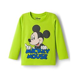 Babyhug Disney Single Jersey Knit Full Sleeves Pyjama Night Suit with Mickey Mouse Graphics - Limegreen