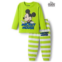 Babyhug Disney Single Jersey Knit Full Sleeves Pyjama Night Suit with Mickey Mouse Graphics - Limegreen