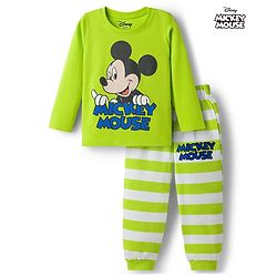 Babyhug Disney Single Jersey Knit Full Sleeves Pyjama Night Suit with Mickey Mouse Graphics - Limegreen