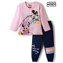 Babyhug Disney Single Jersey Knit Full Sleeves Pyjama Night Suit with Minnie Mouse Graphics - Multicolour