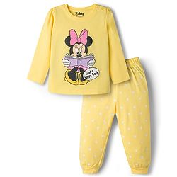 Babyhug Disney Full Sleeves T-Shirt & Pyjama Night-Suit With Minnie Mouse Graphics - Yellow
