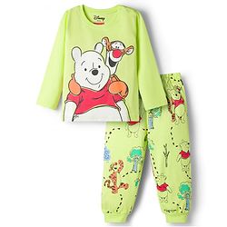 Babyhug Disney Single Jersey Knit Full Sleeves T-Shirt & Pyjama Night-Suit With Winnie The Pooh Graphics - Neon Green