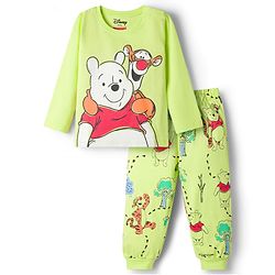 Babyhug Disney Single Jersey Knit Full Sleeves T-Shirt & Pyjama Night-Suit With Winnie The Pooh Graphics - Neon Green